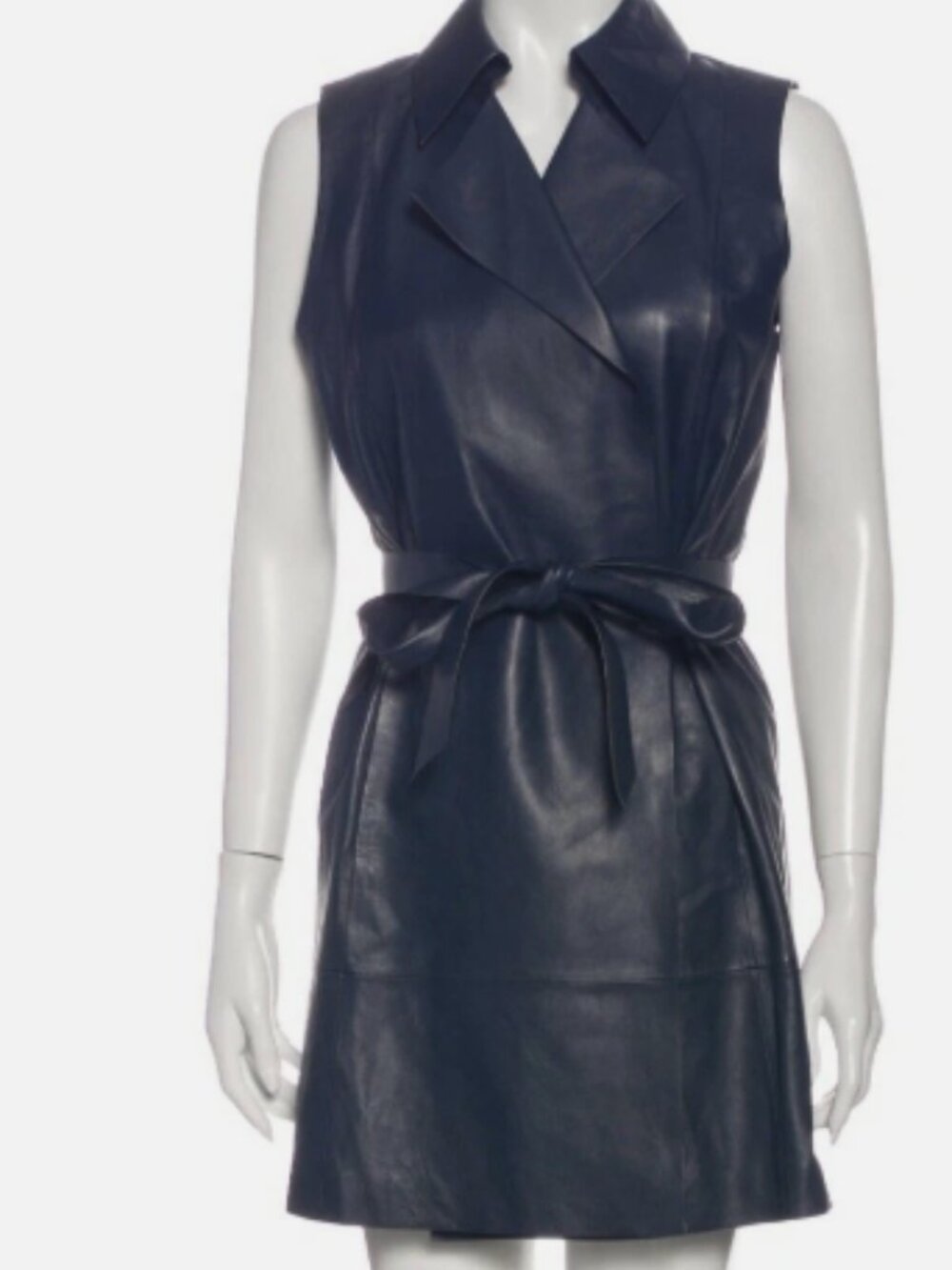 Lafayette 148 Blue Leather Mini Dress/ Long Vest Size L